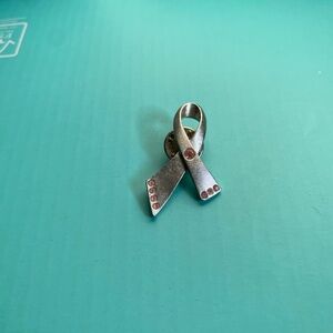 Silver Ribbon Pin with Pink Accents